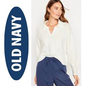 OLD NAVY SoSoft Collared Sweater White V-Neck Long Sleeve Off-White Women L